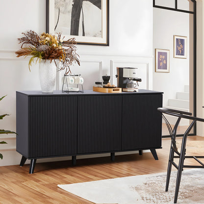 Wirrytor Sideboard Storage Cabinet with Doors and Shelves, Buffet Cabinet with Storage, Credenza Storage Cabinet for Kitchen, Wooden Fluted Cabinet, Under TV Cabinet with Storage - Black