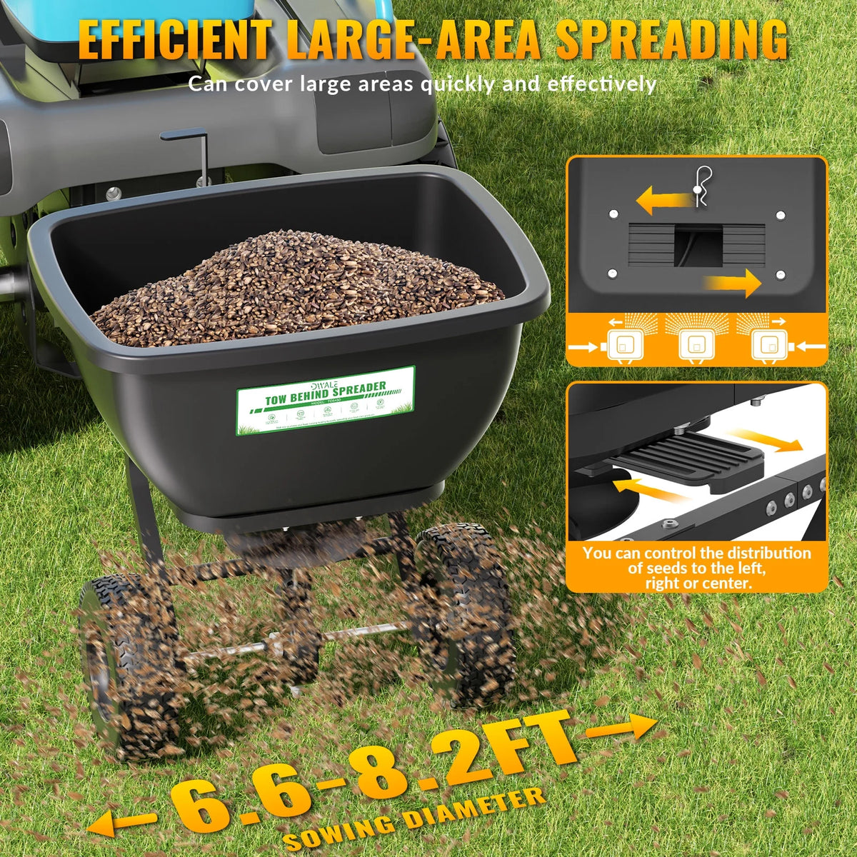 200LB Tow Behind Broadcast Spreader, Fertilizer Spreader Holds up to 550 lbs with 13" Pneumatic Tires and Adjustable Flow Control Lever,for Fertilizer, Grass Seed, Salt, Ice Melt, Lawn