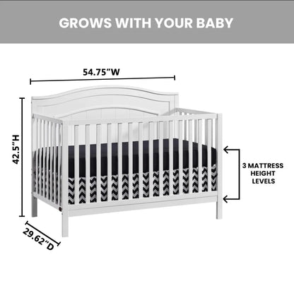 Oxford Baby North Bay 4-in-1 Convertible Crib, Snow White, GREENGUARD Gold Certified, Wooden Crib