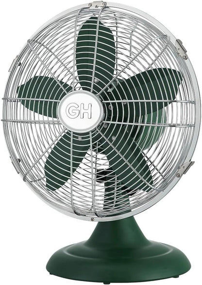 Good Housekeeping Retro All-Metal Table Fan (92618) with 3 Speed Settings, Wide Oscillation, and Carrying Handle