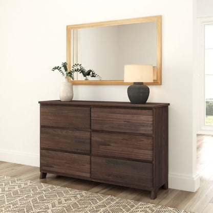 Plank+Beam Solid Wood Farmhouse 6 Drawer Dresser, Barnwood Brown