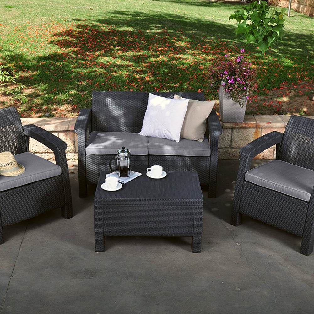 Keter Corfu All Weather Resin 4 Piece Patio Conversation Set, Graphite