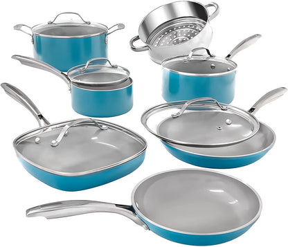 Gotham Steel 12 Pc Ceramic Cookware Set Nonstick, Pots and Pans Set Non Stick for Kitchen with Frying Pan, Sauce Pan, Pots and Pans for Cooking, Non Toxic Cookware Sets, Oven/Dishwasher Safe, Navy