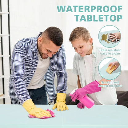 Folding Table with Carry Handle, Portable Fold-in-Half Plastic Table, Rectangle Foldable Table for Indoor