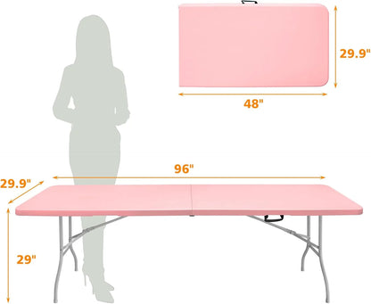 Folding Table with Carry Handle, Portable Fold-in-Half Plastic Table, Rectangle Foldable Table for Indoor