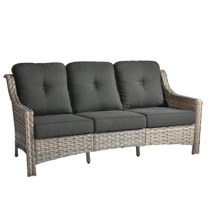 Ovios Outdoor Patio Sofa 3-Seater with Cushions All-Weather Wicker Rattan Couch for Garden, Porch, or Backyard