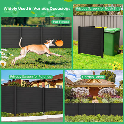 Gymax Outdoor PVC Privacy Panels 2-Pack Picket Fence W/ 3 Cuspidal Foot Stakes Black