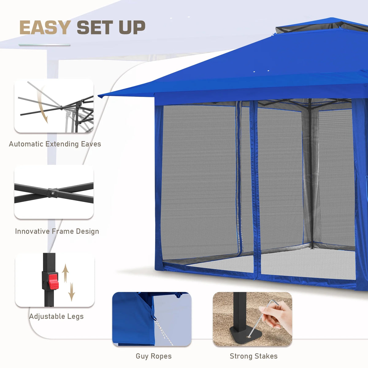 EAGLE PEAK 13' x 13' Pop-Up Gazebo Tent Instant w/Mosquito Netting，Outdoor Gazebo Canopy Easy Set-up Folding Shelter (Beige/Brown)