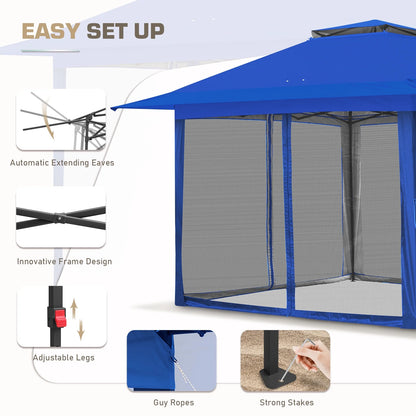 EAGLE PEAK 13' x 13' Pop-Up Gazebo Tent Instant w/Mosquito Netting，Outdoor Gazebo Canopy Easy Set-up Folding Shelter (Beige/Brown)