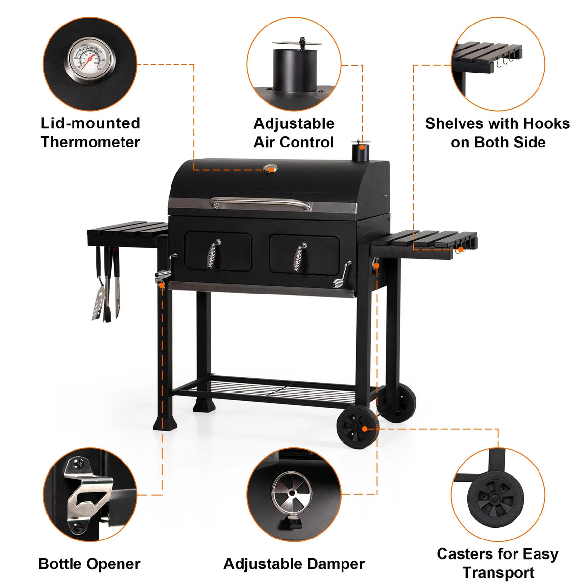 & William 34-inch BBQ Charcoal Grill Outdoor Portable Barbecue Grill