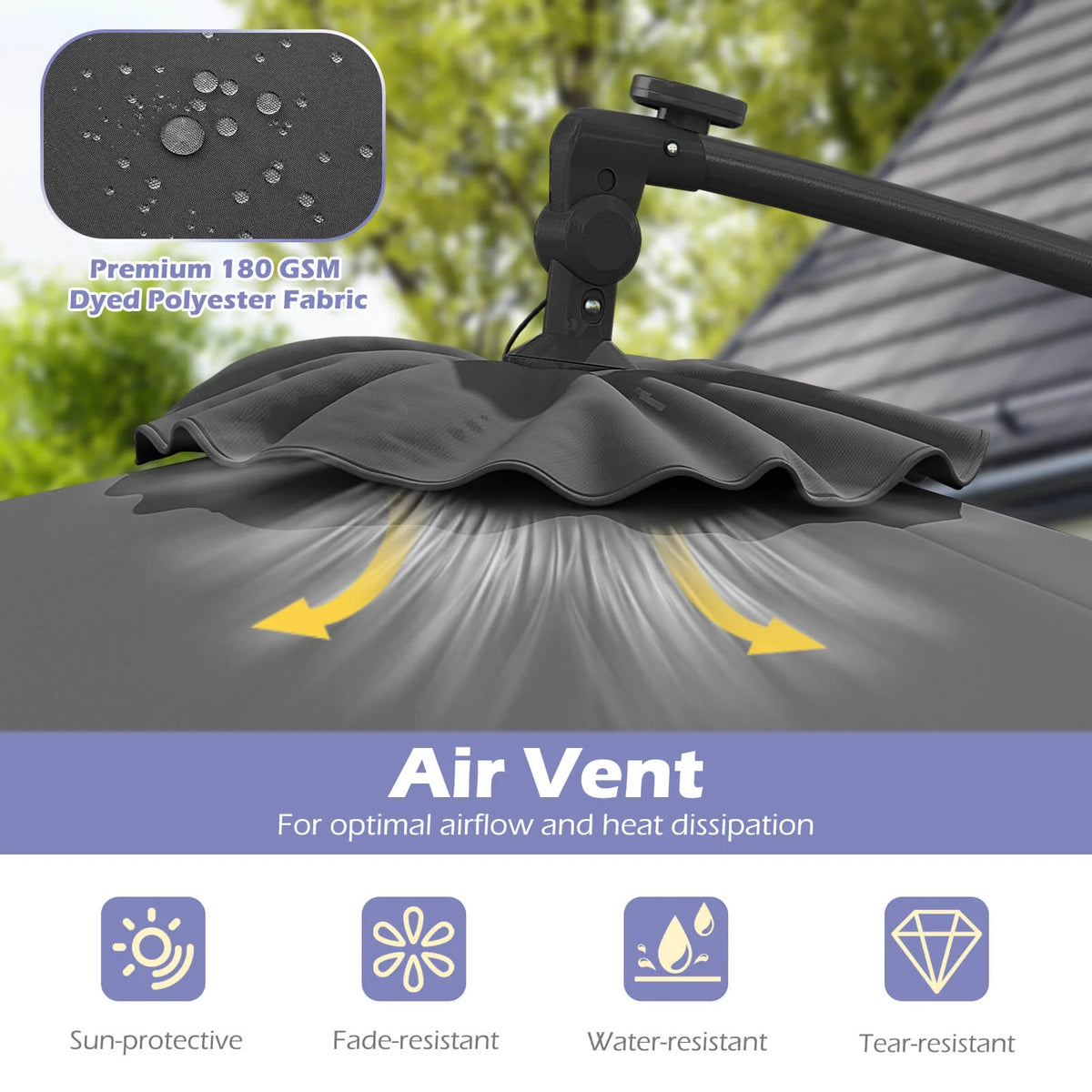 Costway 10 FT Solar Offset Hanging Umbrella Patio Cantilever Umbrella with 32 LED Lights Brown