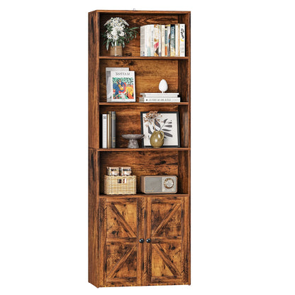 Furmax 1 Piece 4-Shelf Farmhouse Bookcases 4-Tier Bookshelf with Adjustable Shelves&Doors,Storage Cabinet for Home Living room,Kitchen,Office,White