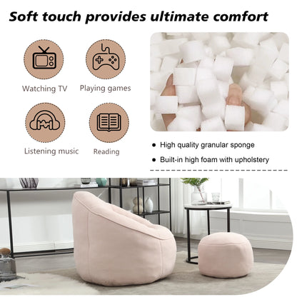 MOONMISS Microfiber Upholstered High Pressure Foam Round Lazy Bean Bag Sofa Chair with Ottoman-Gray