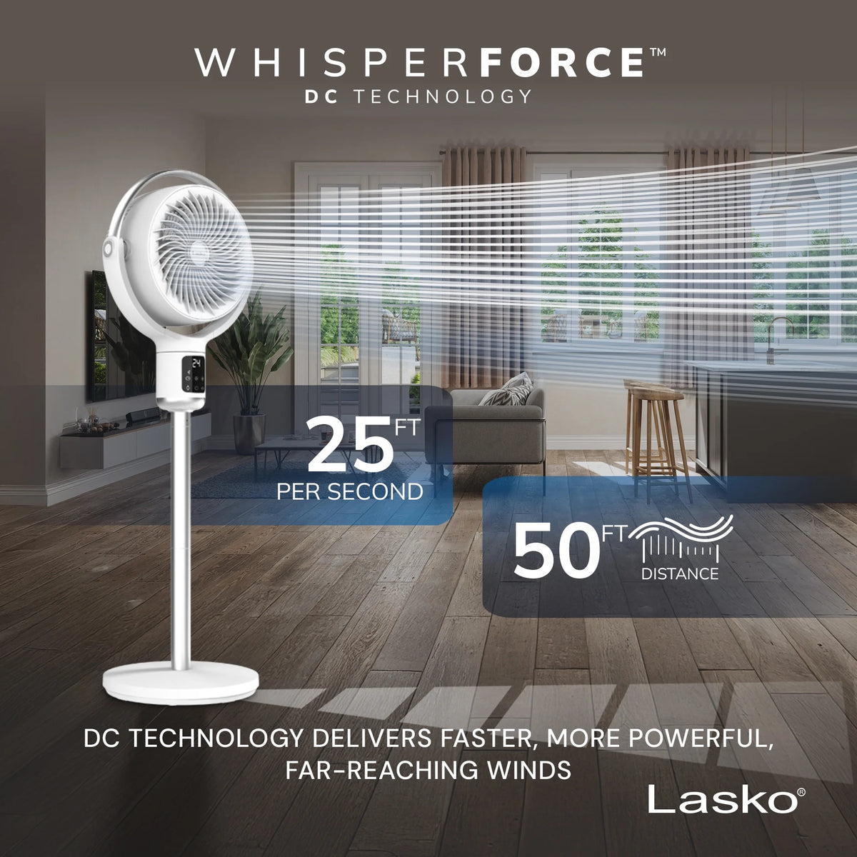 Lasko Whirlwind 7 24-Speed Orbital Motion 25ft/s Airflow Remote Control Pedestal Fan, APDC301