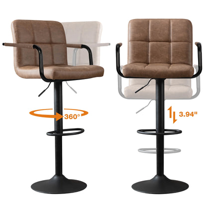 JONPONY Bar Stools Set of 2, Back and Armrest,Vintage Leather Modern Bar Chairs for Home and Kitchen Counter,Black,Low Back