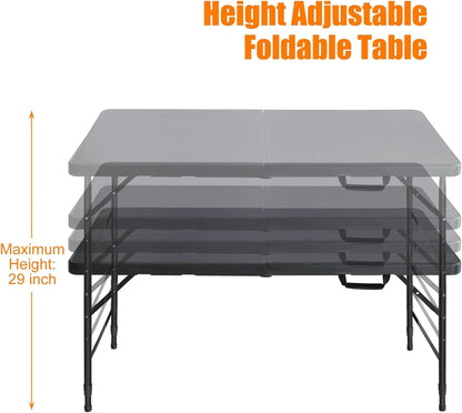 Folding Table with Carry Handle, Portable Fold-in-Half Plastic Table, Rectangle Foldable Table for Indoor