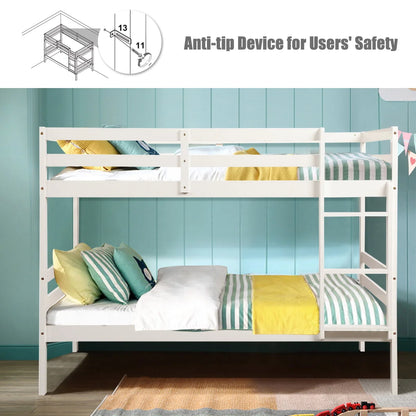 Costway Twin Over Twin Wood Bunk Beds Ladder Safety Rail White