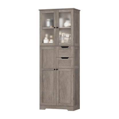 Homfa 67" Tall Bathroom Cabinet, White Linen Cabinet with Doors and Removable Drawers, Kitchen Cupboard