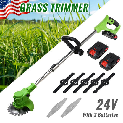 Electric 650W Weed Lawn Edger, Battery Weed Eater, Weed Wacker Electric, Cordless Grass Trimmer Cutting Tool & 2 Battery, Weed Trimmer for Yards Garden, Green
