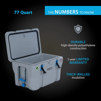 Lifetime 77 qt Bear-Resistant Camping Cooler, Premium High Performance, Ice Retention, Hard Cooler, 96 Can Capacity, Light Gray (90903)