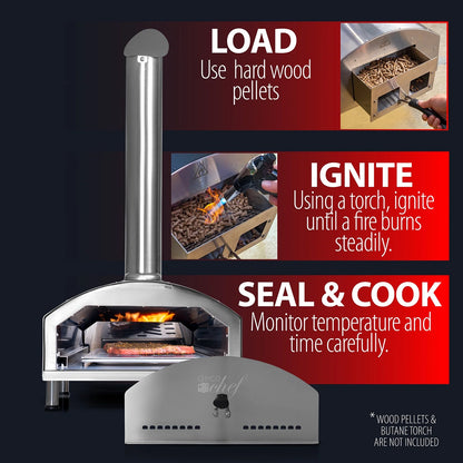 Deco Chef Outdoor Pizza Oven with 2-in-1 Pizza and Grill Oven Functionality, 13" Pizza Stone, Portable 3-Layer Stainless Steel Construction, Pizza Peel, Dough Scraper, Scoop, Slotted Grill (Black)