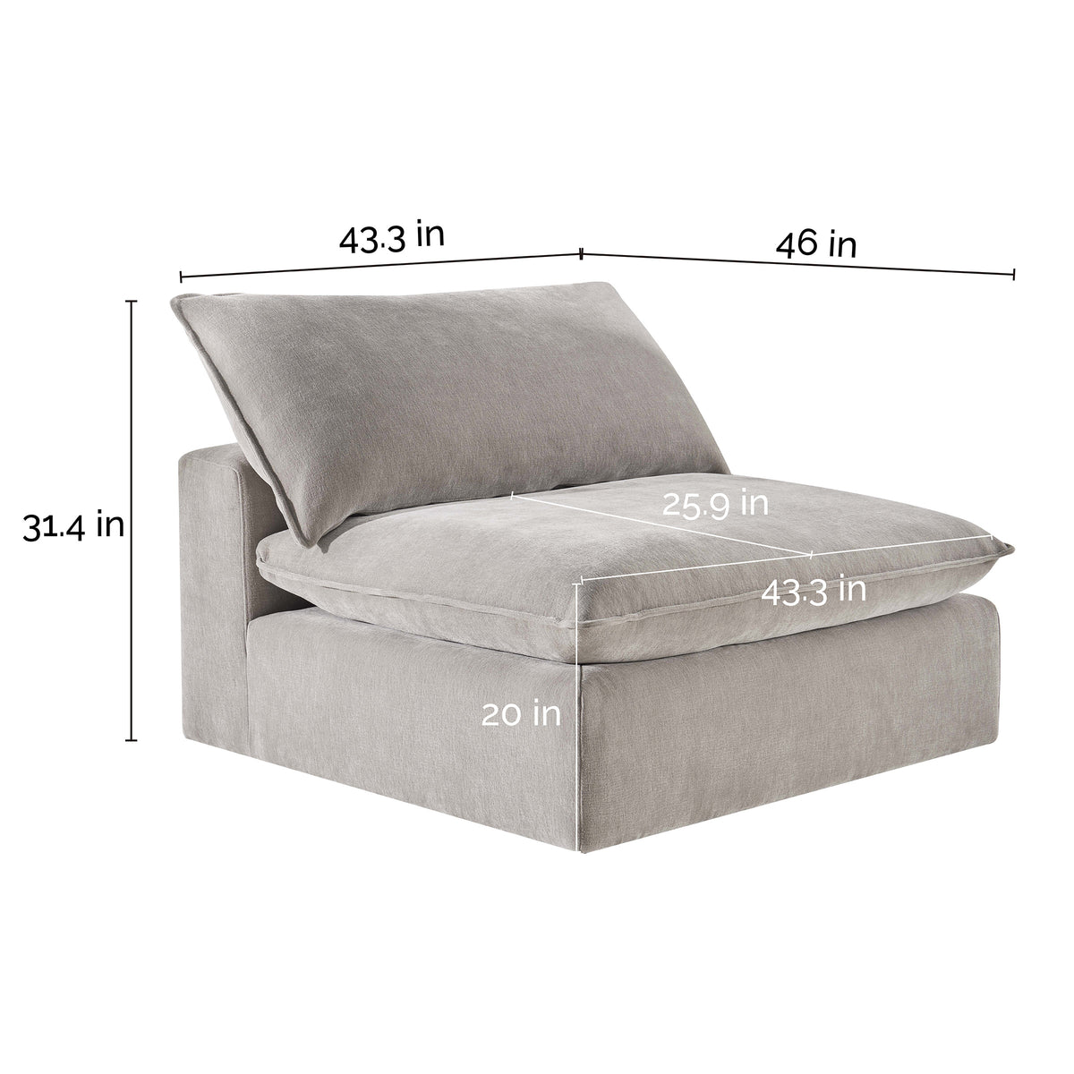 Sereen Fabric Armless Chair, Taupe