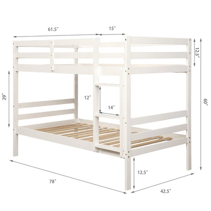Costway Twin Over Twin Wood Bunk Beds Ladder Safety Rail White