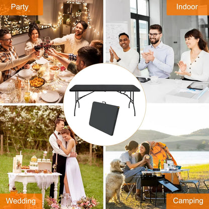 Folding Table with Carry Handle, Portable Fold-in-Half Plastic Table, Rectangle Foldable Table for Indoor