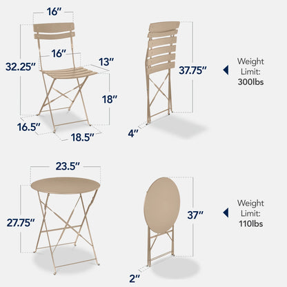 Best Choice Products 3-Piece Small Bistro Set, Folding Patio Furniture Set of 2 Chairs and Table - Black