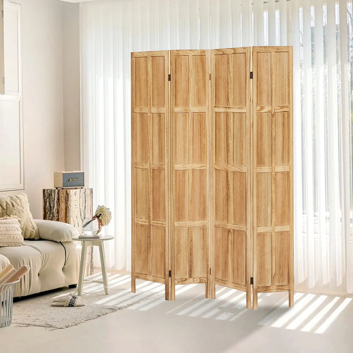 Aletheiawu 4 Panel Room Divider Wall and Folding Privacy Screens No Installation Required White