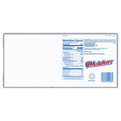 3 Musketeers Chocolate Candy Bar, Full Size, 1.92 oz, 36-count