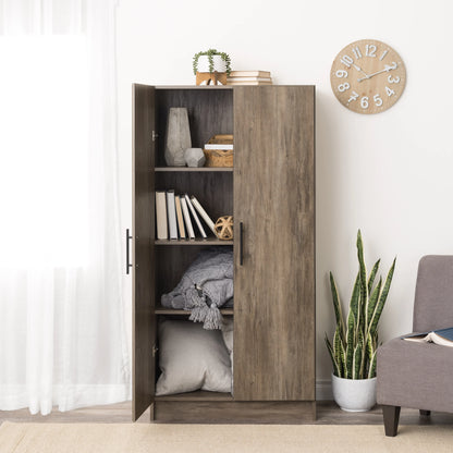 Prepac Adjustable Shelves Cabinet - Functional Tall Garage Table, 16"D x 32"W x 65"H Freestanding Garage Cabinet with 2-Doors, Light Gray - GES-3264