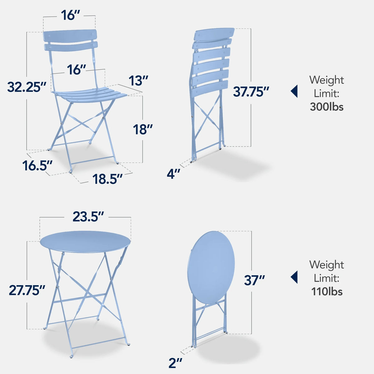 Best Choice Products 3-Piece Small Bistro Set, Folding Patio Furniture Set of 2 Chairs and Table - Black