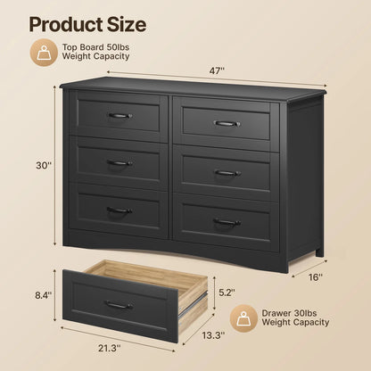 Lofka 3 Piece Nightstands and Dressers Sets , 6 Drawer Dresser & 4 Drawers Nightstand set of 2,Modern Engineered Wood ,White