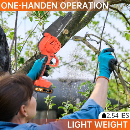 Mini Chainsaw Cordless with 2 Batteries 2 Chains, 2023 Upgrade 6 Inch Best Mini Chain Saw Cordless With Security Lock, Handheld Small Chainsaw for Wood Cutting Tree Trimming, Orange