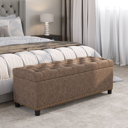 BELLEZE Button-Tufted Faux Leather Storage Ottoman Bench - Brentwood (Dark Brown)