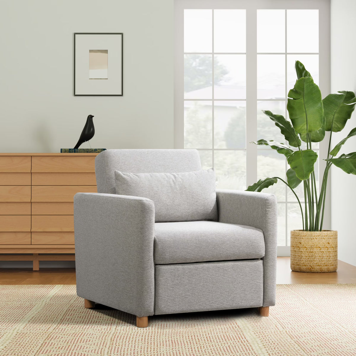 Serta Carly Scandinavian Style Convertible Chair, Ivory Fabric