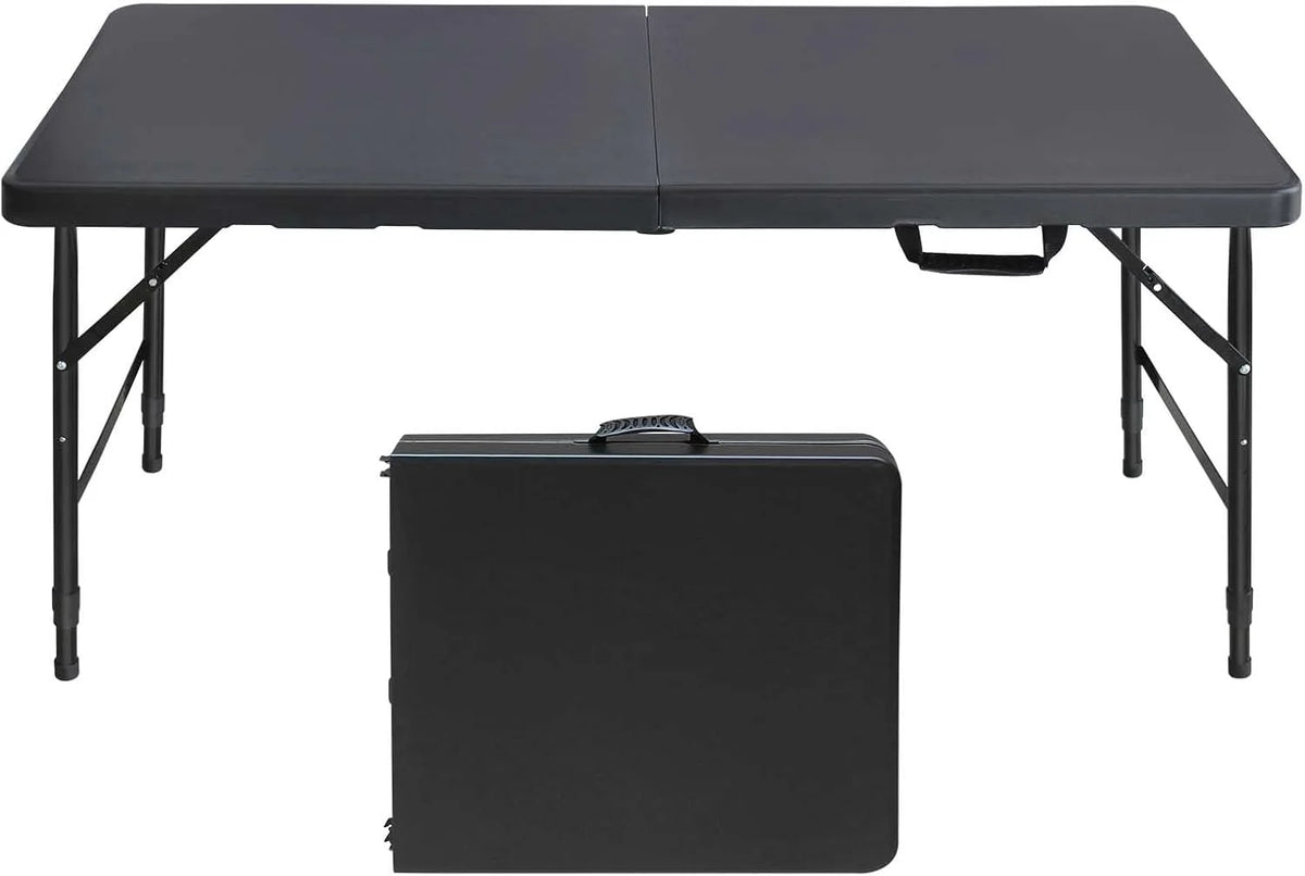 Folding Table with Carry Handle, Portable Fold-in-Half Plastic Table, Rectangle Foldable Table for Indoor