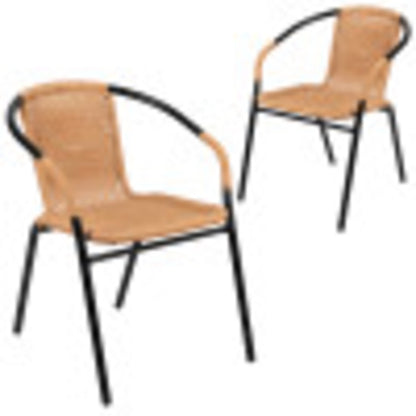 Flash Furniture Lila Indoor/Outdoor Stacking Rattan Patio Chairs, Set of 2, Beige