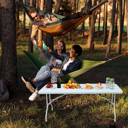Folding Table with Carry Handle, Portable Fold-in-Half Plastic Table, Rectangle Foldable Table for Indoor
