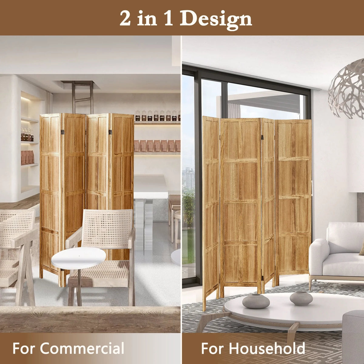 Aletheiawu 4 Panel Room Divider Wall and Folding Privacy Screens No Installation Required White