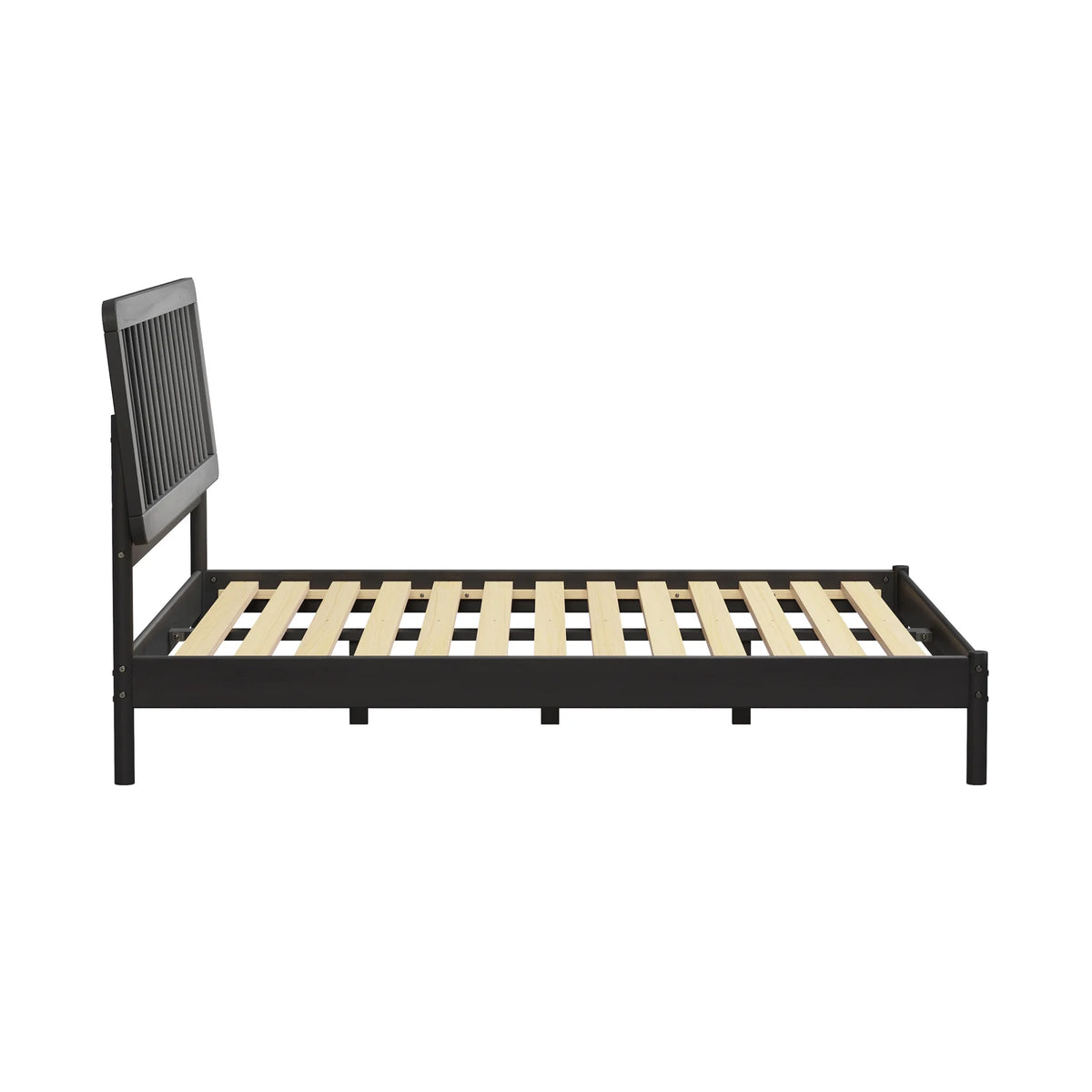 Walker Edison Mid-Century Modern Slatted Solid Wood Queen Bedframe, Natural Pine