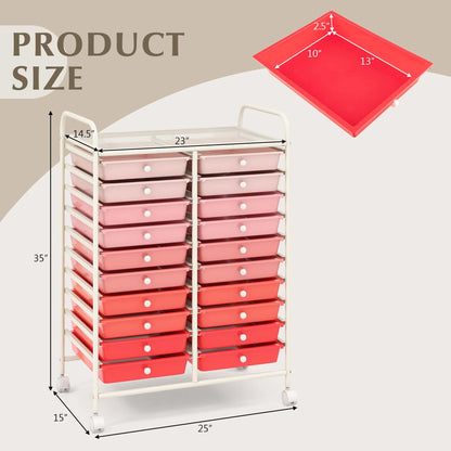 Costway 20 Drawer Rolling Storage Cart Tools Scrapbook Paper Office School Organizer Yellow