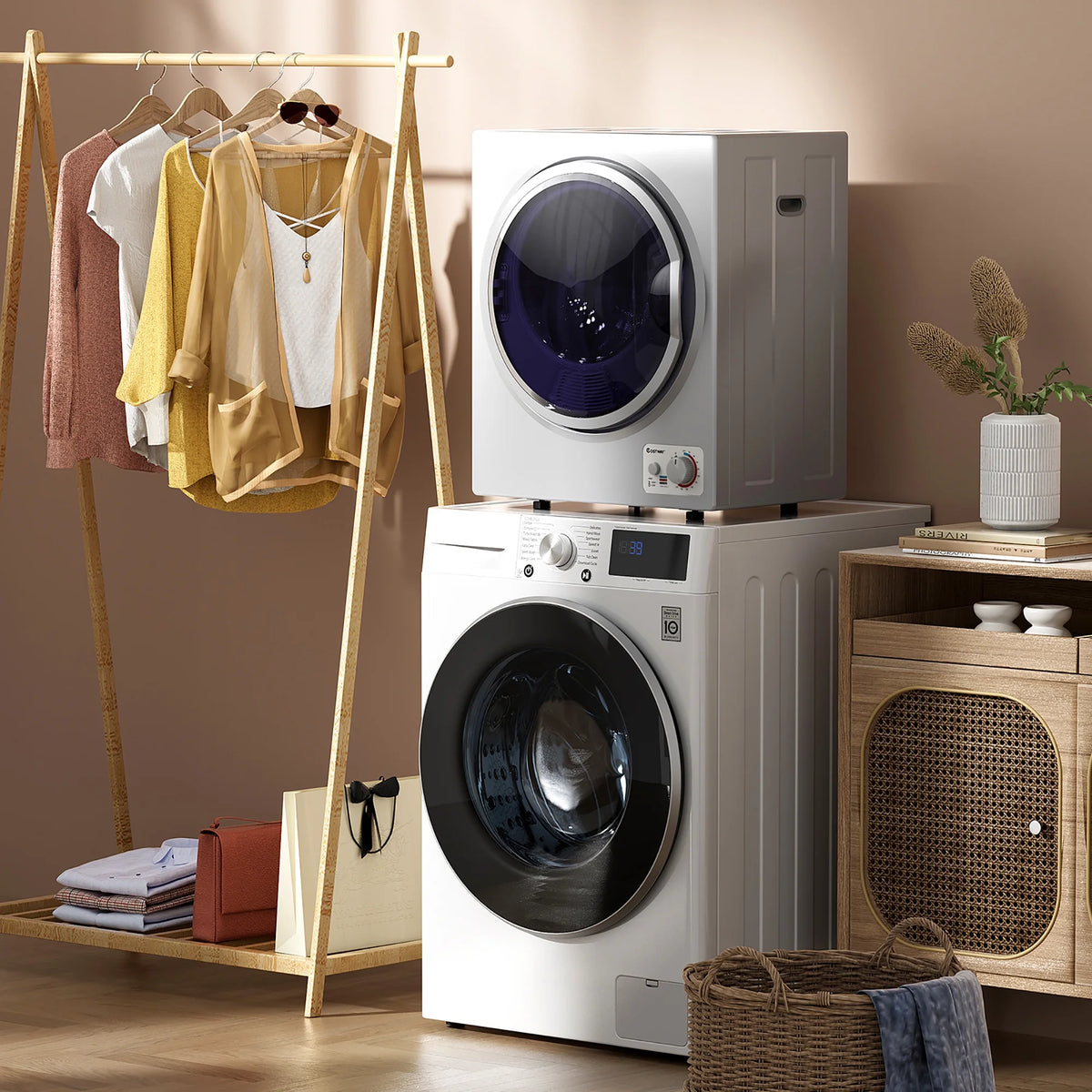Costway Electric Tumble Compact Laundry Dryer Stainless Steel Wall Mounted 1.5 cu .ft.