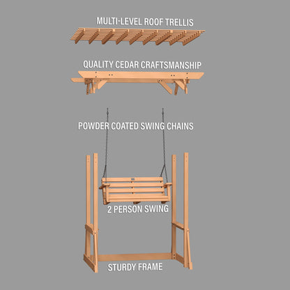 Backyard Discovery Callahan 8x5' Cedar Wood Outdoor Patio Pergola Swing, Trellis, 2-Seater