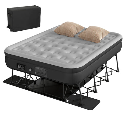 Uforic Inflatable Queen Air Mattress with Built-in Pump, Frame, Velvet Surface & Portable Storage Case, Khaki