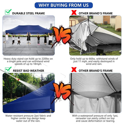 COBIZI 10x15ft Pop up Canopy, Heavy Duty Party Canopy Waterproof Commercial for Outdoor,Black