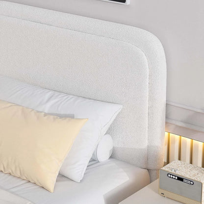 4 EVER WINNER Twin Size Bed Frame, Modern Bed Frame with Headboard, Boucle Fabric Upholstered Bed Frame, Soft Curved Headboard, Cream