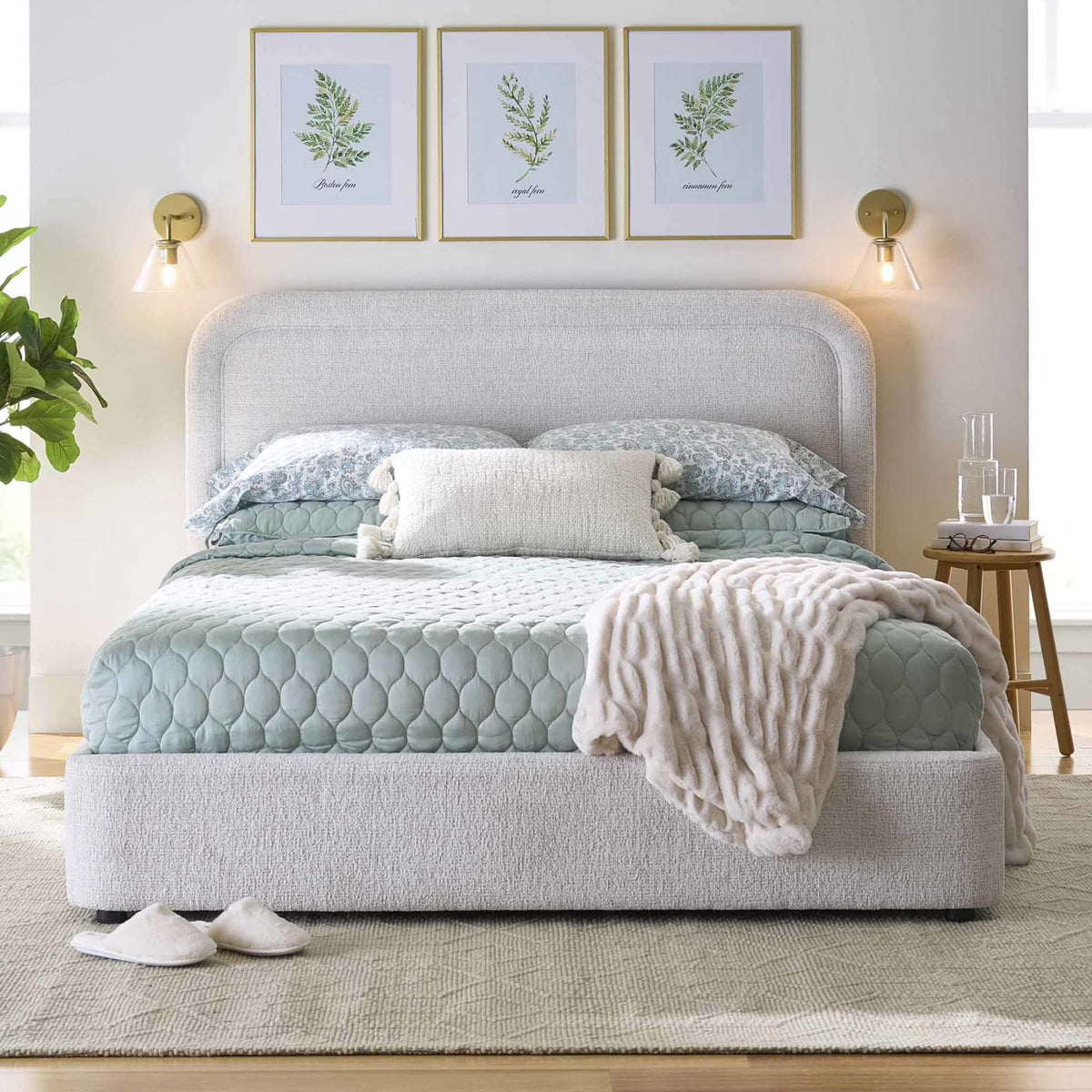 Better Homes & Gardens Juliet King Boucle Platform Bed, Ivory