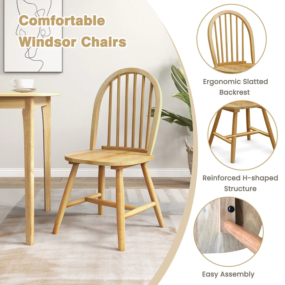 Gymax 5 PCS Wooden Dining Table Set 48'' Rectangular Kitchen Table & 4 Windsor Chairs